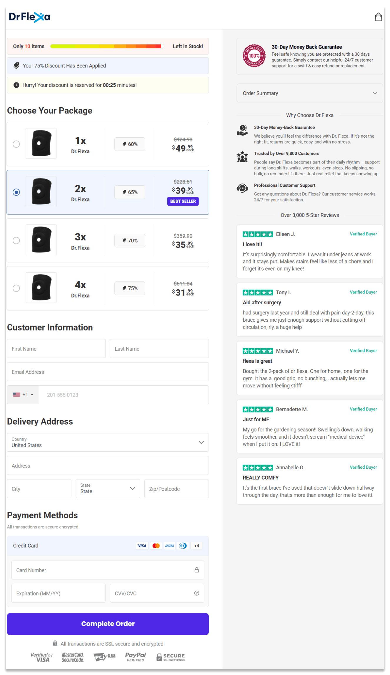 Drflexa Knee Brace secure checkout page